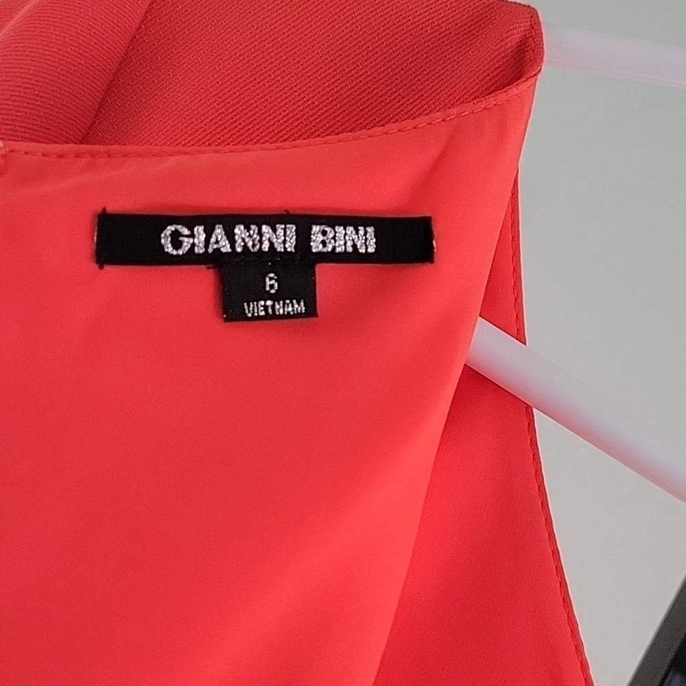 Gianni Bini Orange Fit & Flare Dress Gold Belt Cap Sleeve Size 6 - Picture 13 of 16